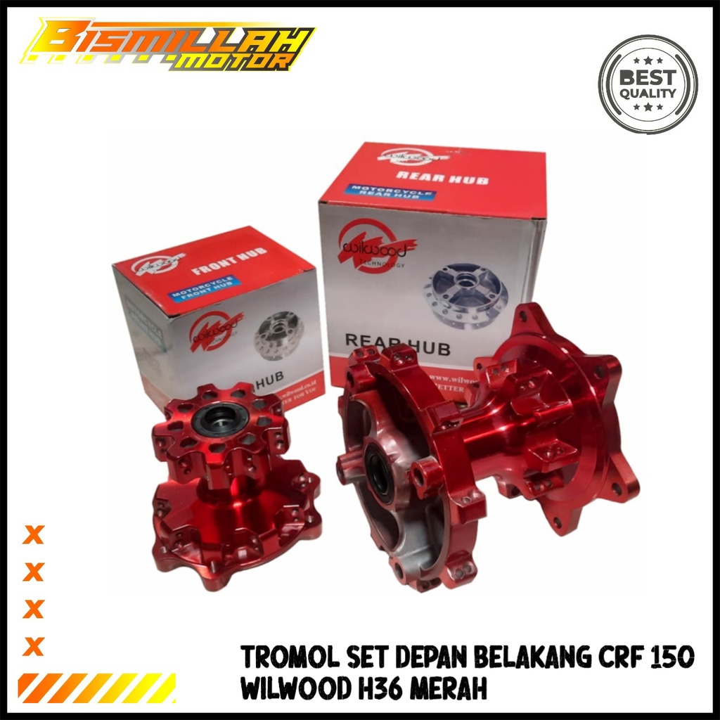 Jual TROMOL SUPERMOTO SET DEPAN BELAKANG CRF 150 WILWOOD HOLE 36 MERAH