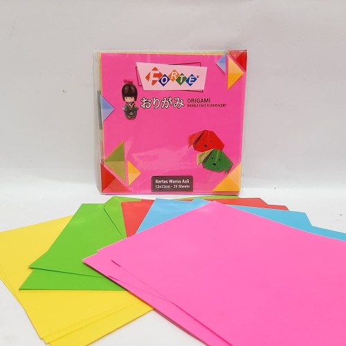 Jual Kertas Lipat Origami Bolak Balik 12x12 FORTE Kertas Warna Isi 25