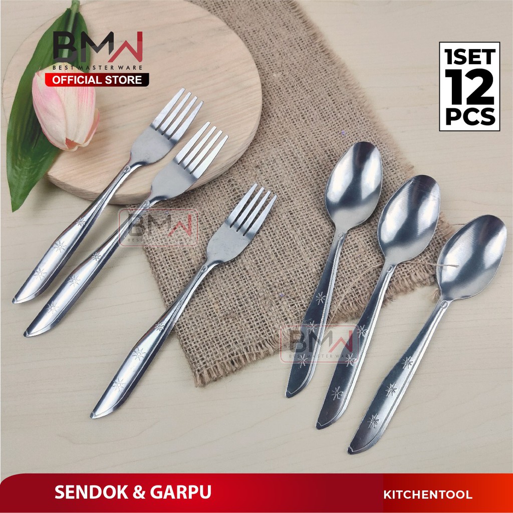 Jual BMW Kitchen Ware Sendok Garpu Makan 1Lusin Stainless Steel Motif