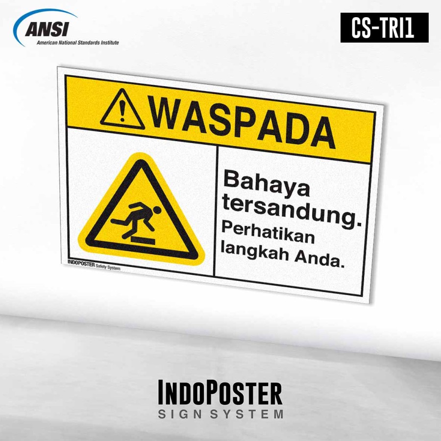 Jual Stiker K3 Safety Sign ANSI Bahaya Tersandung Perhatikan Langkah