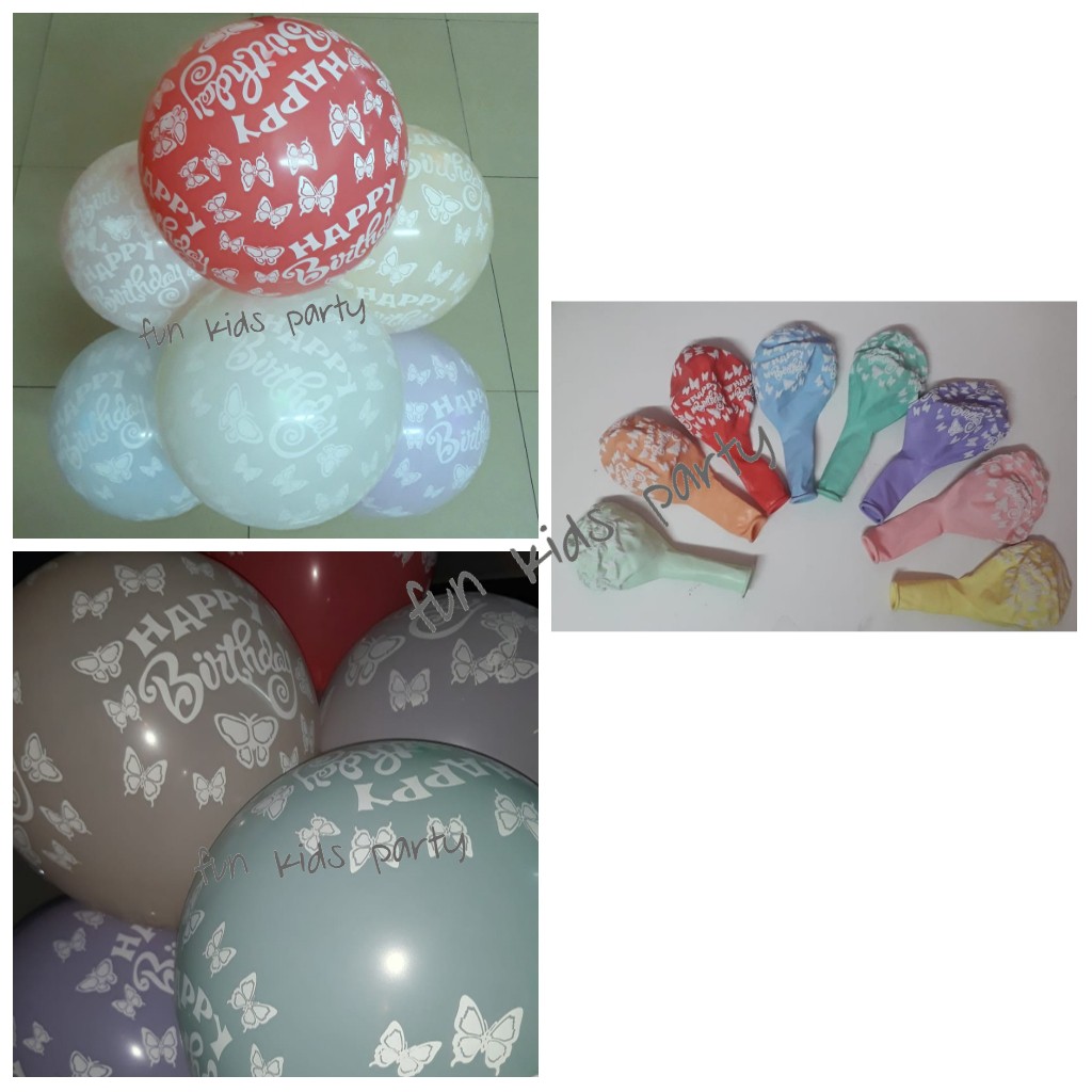 Jual Balon Latex Pastel Motif Happy Birthday Latex HBD 12 Inch