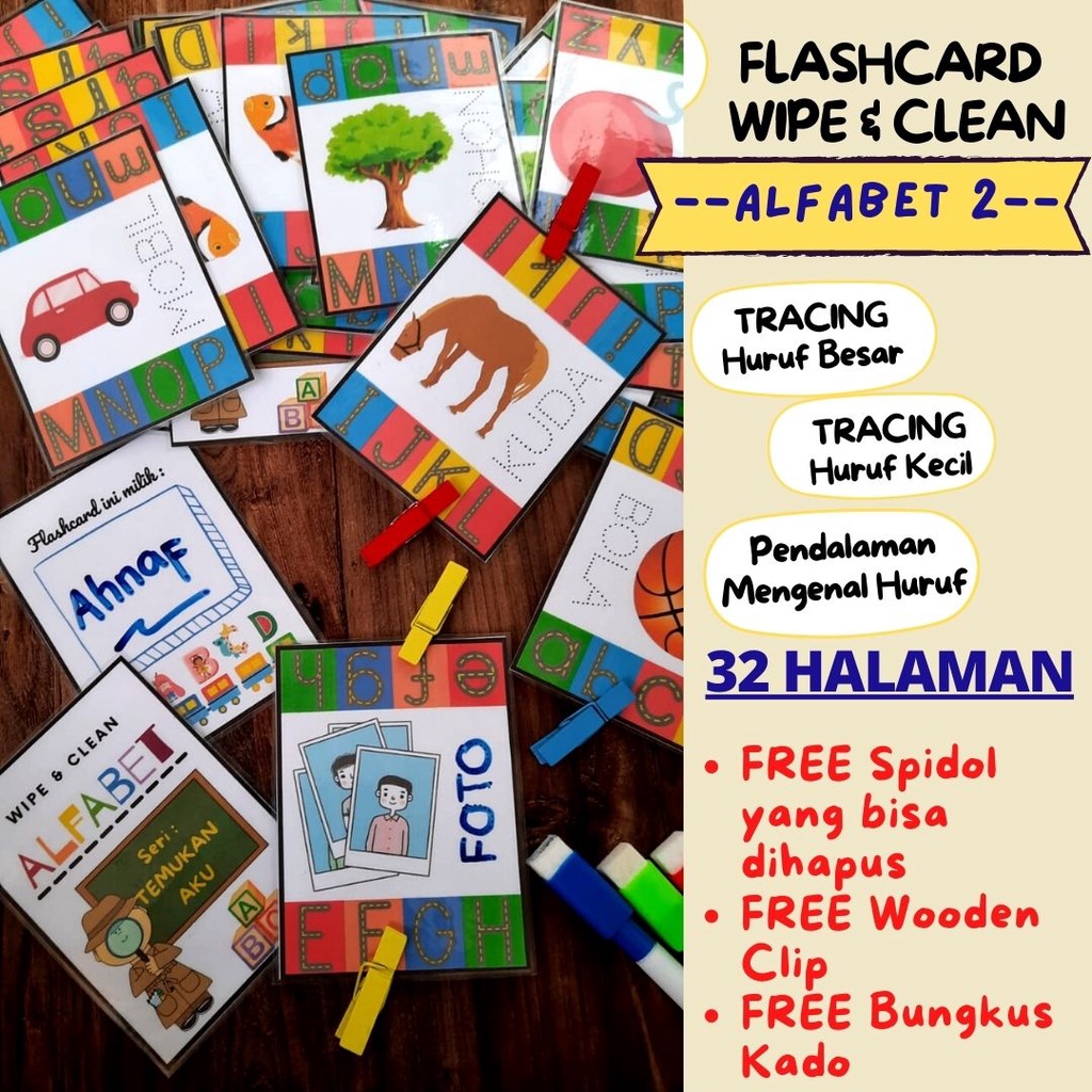 Jual Menulis Huruf HIJAIYAH Flash Card Wipe Clean Membaca Abjad Mainan