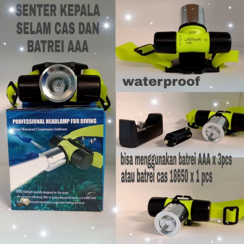 Jual Senter Kepala Selam Diving Profesional Waterproof Headlamp