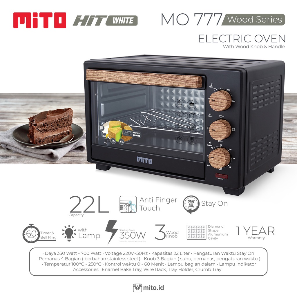 Jual MITO OVEN MO 777 NEW WOOD SERIES KAPASITAS 22 LITER WHITE BLACK