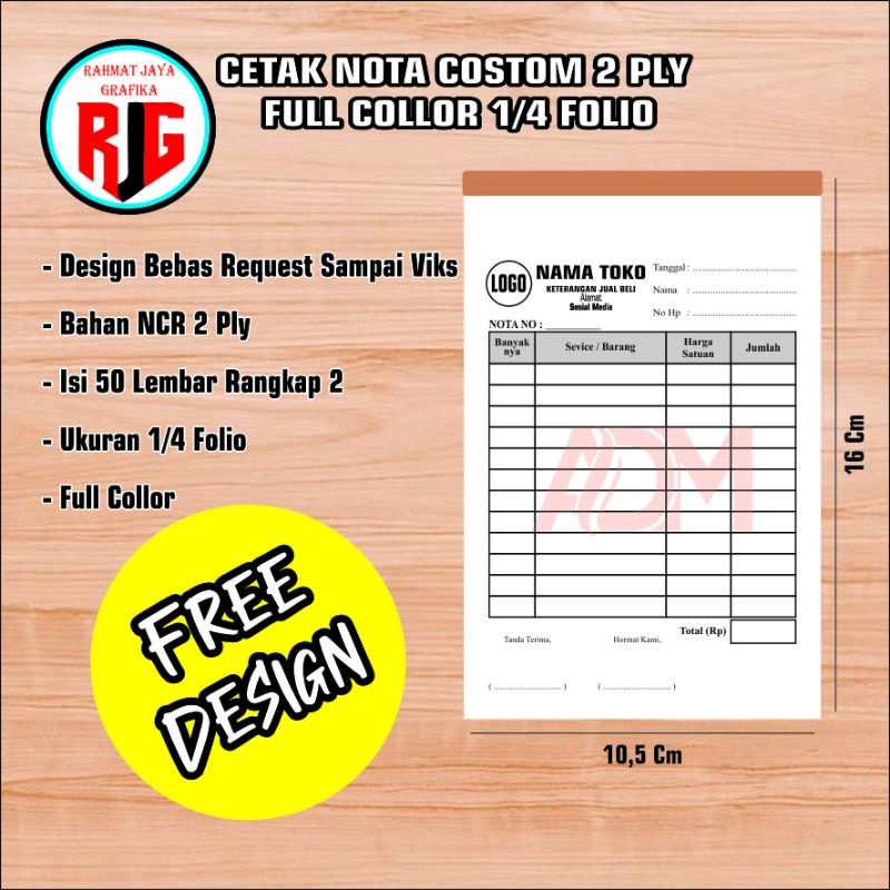 Jual Cetak Nota Custom Ply Ukuran Standar Nota Olshop Nama Sendiri