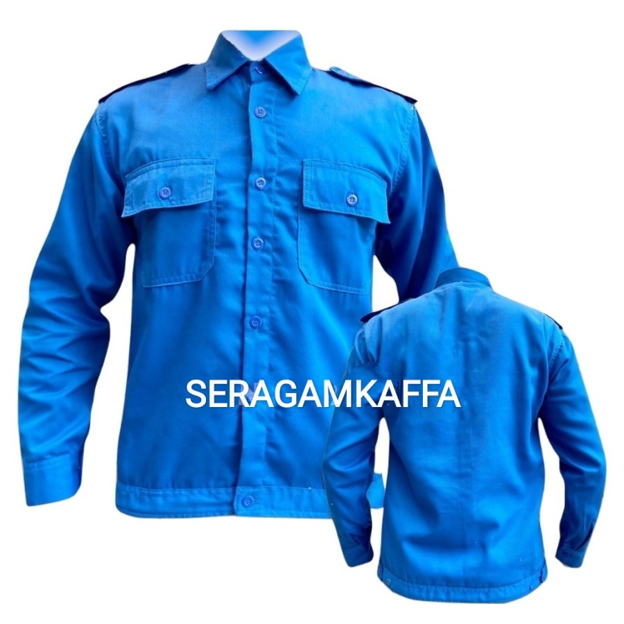 Jual Bisa Cod Seragam Casual Polos Lengan Panjang Seragam Kerja Biru