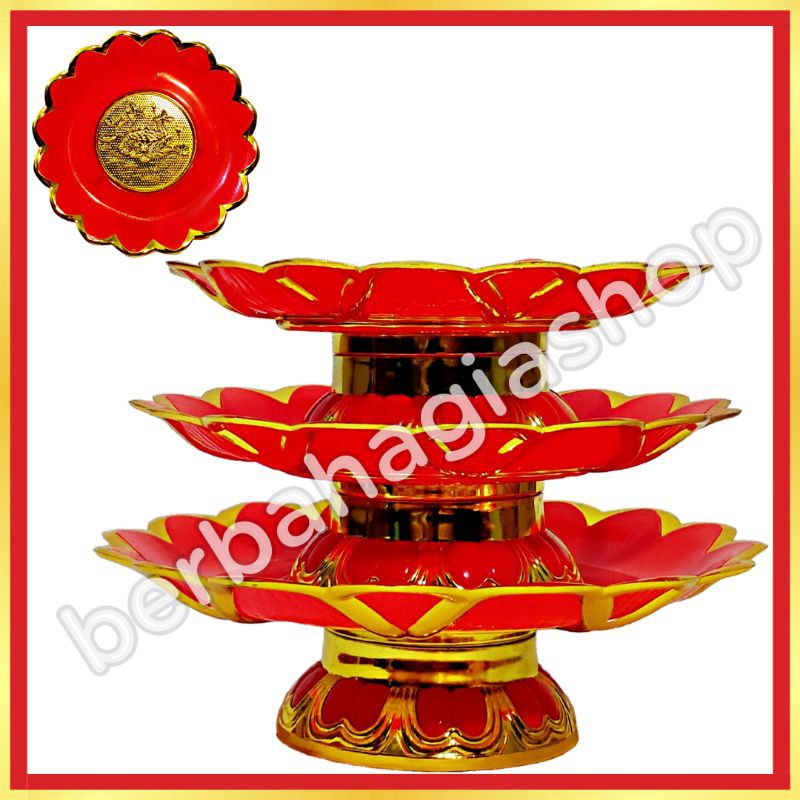 Jual Piring Buah Saji Sembahyang Altar Persembahan Puja Merah Emas