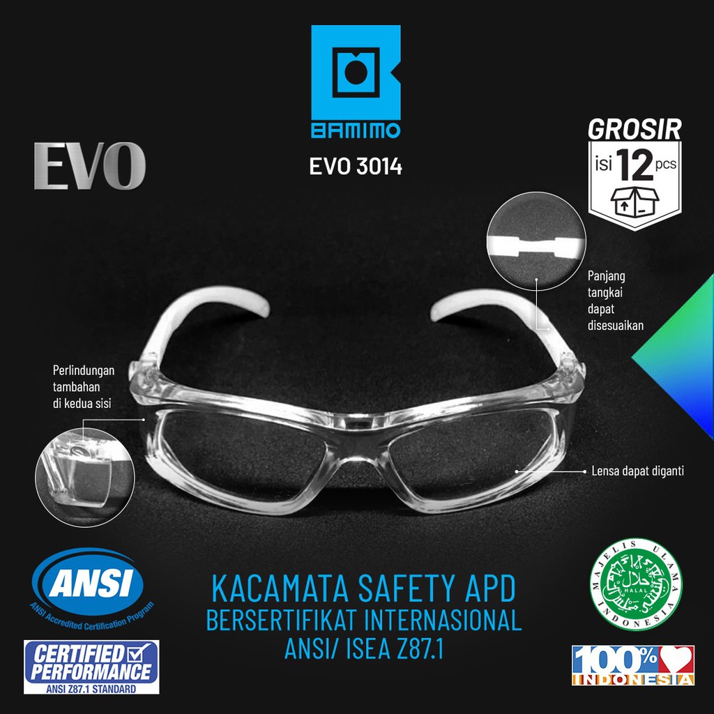 Jual 1 Box Isi 12 Pcs Kacamata Safety APD Anti Kuman Virus HALAL EVO