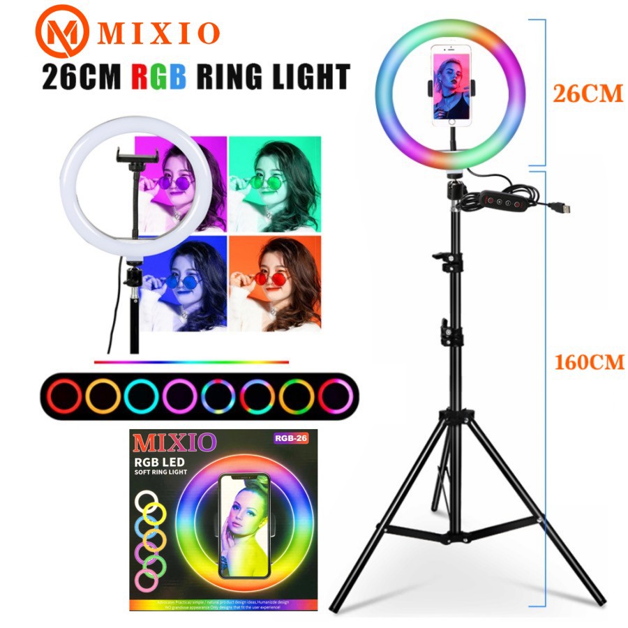 Jual Mixio Ring Light Rgb Rainbow Cm Tripod Stand M Shopee