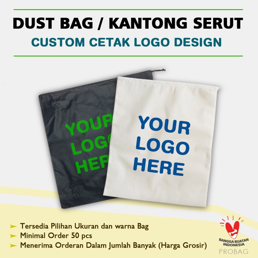 Jual Dust Bag Kantong Serut Custom Cetak Logo Terdapat Pilihan