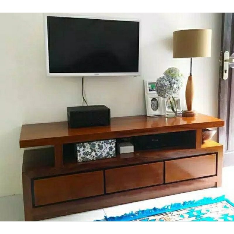 Jual Bufet Rak Meja Tv Minimalis Kayu Jati Cm Shopee Indonesia