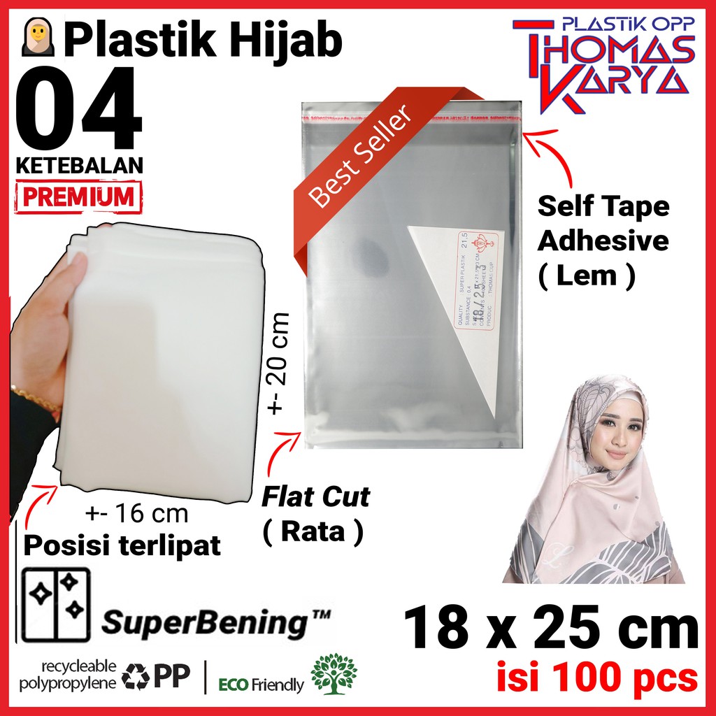 Jual Plastik HIjab 18x25 16x25 Isi 100 OPP Bening Hijab Segiempat