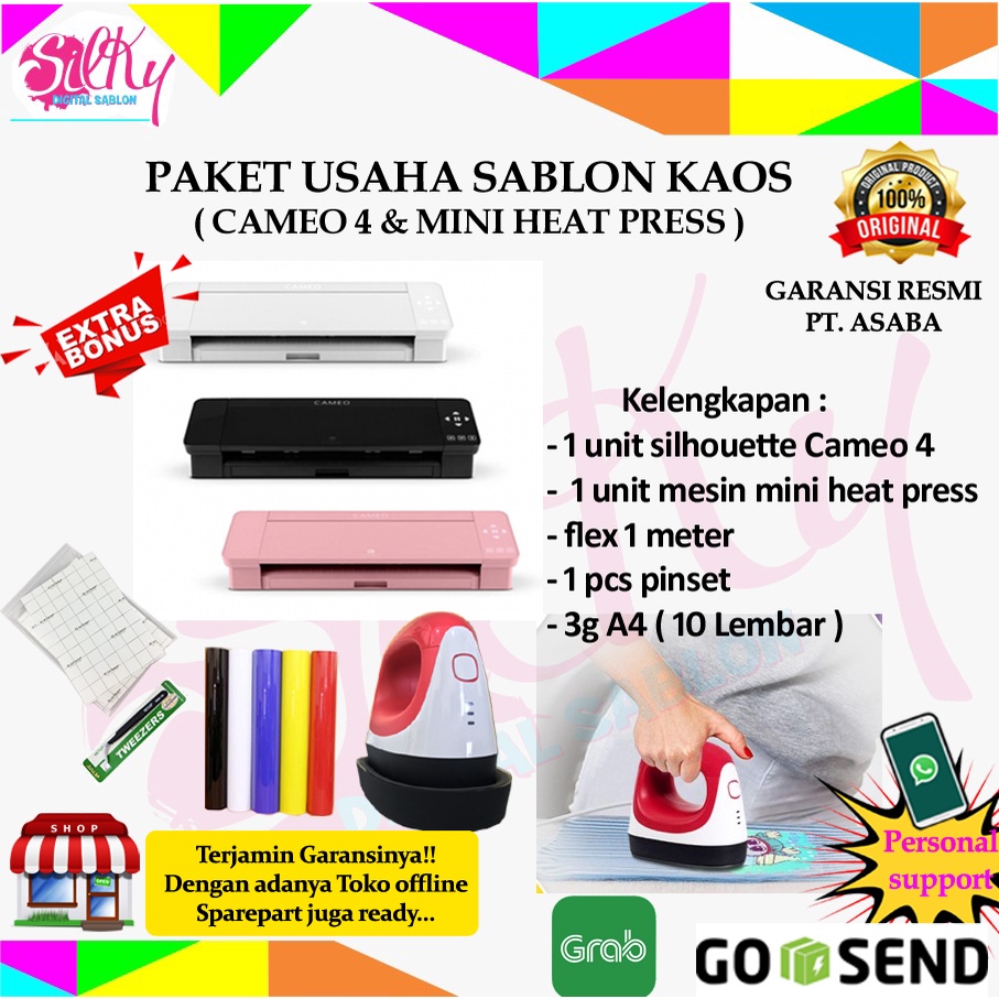 Jual Paket Usaha Sablon Kaos Cameo 4 Mini Heat Press Shopee