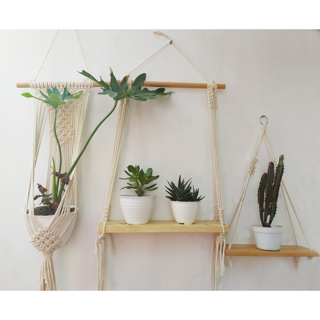 Jual Macrame Ambalan Hiasan Dinding Macrame Hanging Shelf Macrame