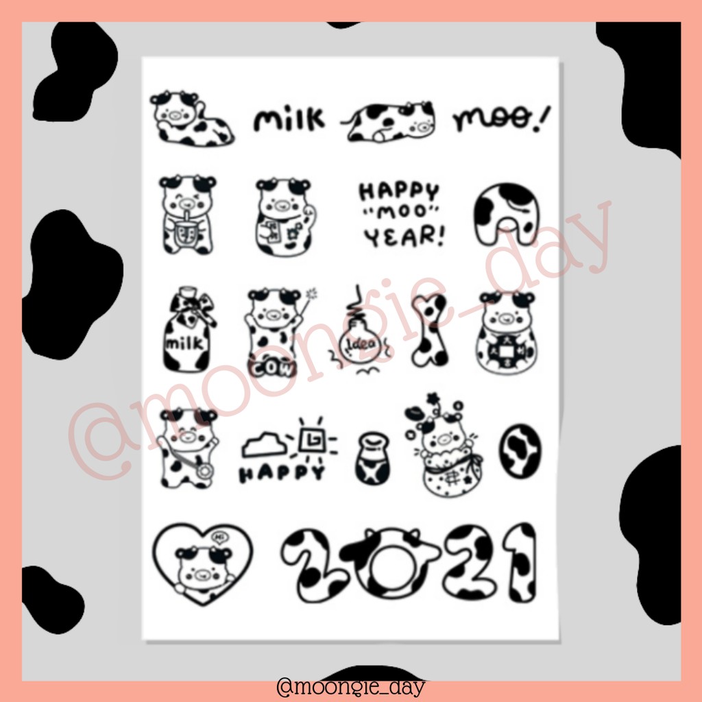 Jual 1 LEMBAR STIKER TEMA SAPI COW MONOCROME LUCU MURAH BULLET JURNAL