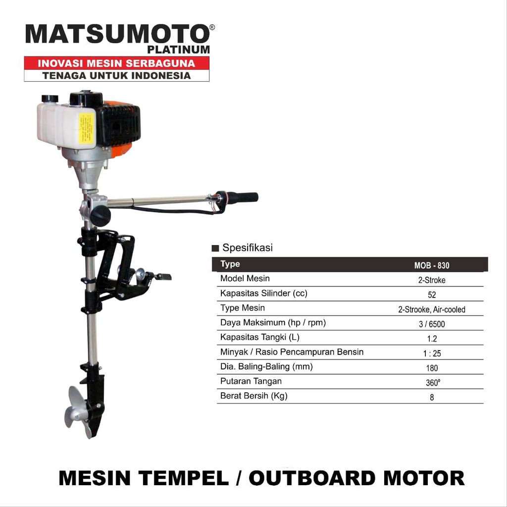 Jual Mesin Tempel Outboard Motor 3HP 2 Tak Bensin Campur Matsumoto