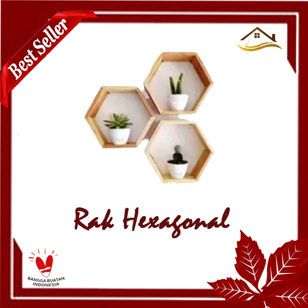 Jual Rak Dinding Hexagonal Ambalan Kayu Jati Belanda Set Shopee