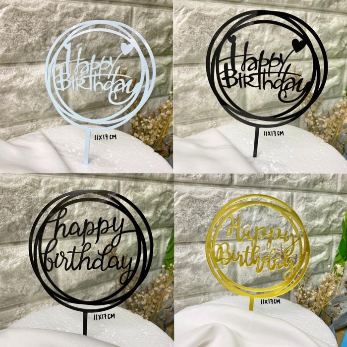 Jual Cake Topper Lingkaran Circle Happy Birthday Topper Dekorasi Kue