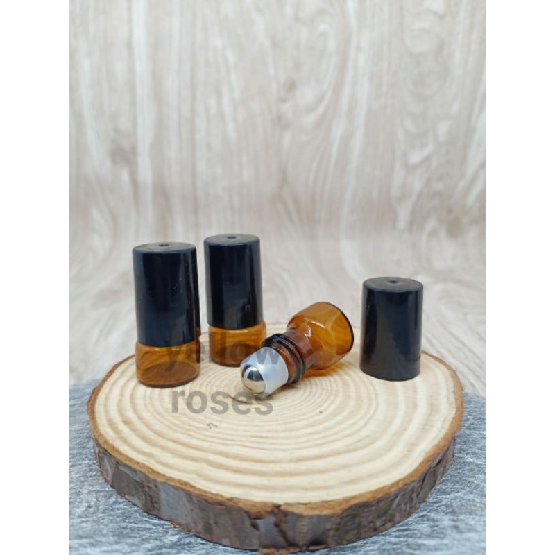 Jual BOTOL ROLL ON KACA AMBER 1 DAN 3 ML TUTUP HITAM BOTOL ROLER