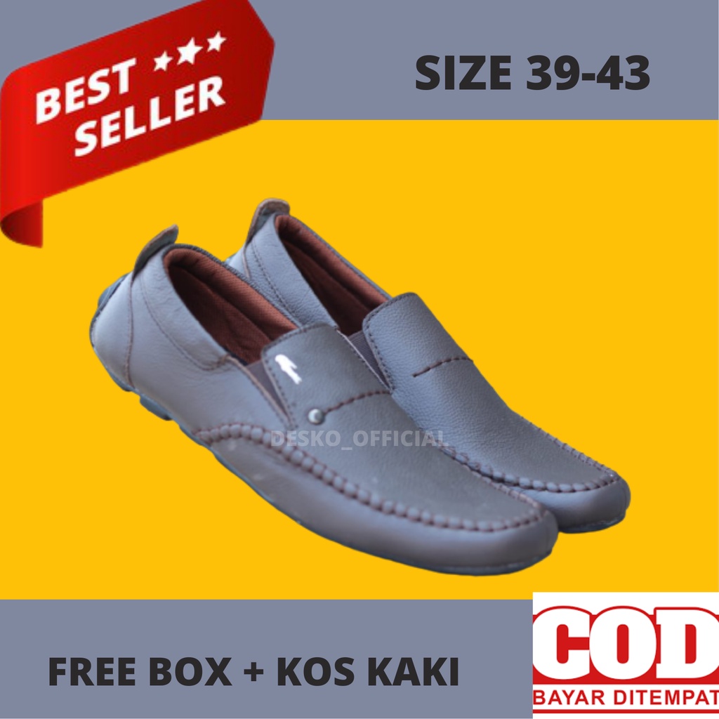 Jual SEPATU PRIA SLIP ON CASUAL KULIT SAPI ASLI SOL KARET NYAMAN ELEGAN