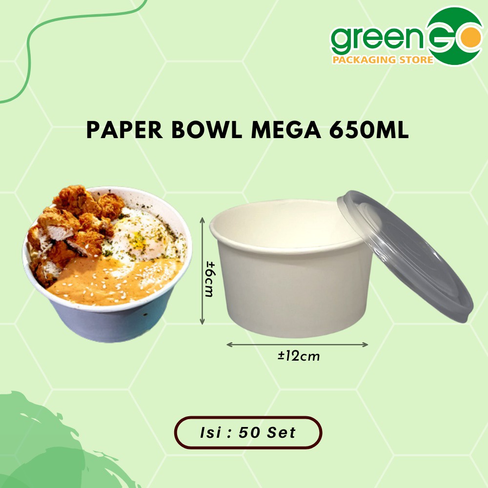 Jual Paper Bowl Mega Polos Ml Set Tutup Tempat Rice Bowl Besar