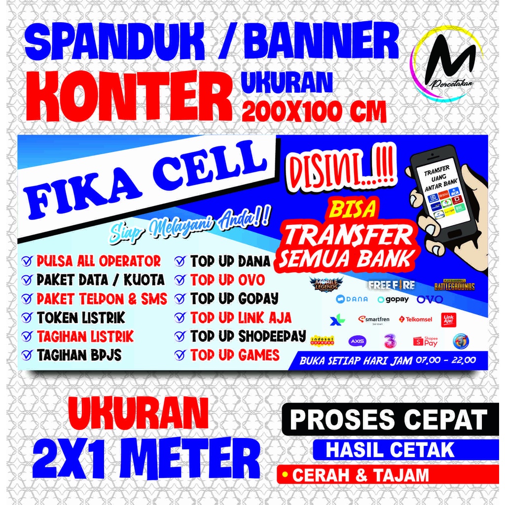 Jual Cetak Banner Spanduk Konter Transfer Ukuran 200x100 Cm