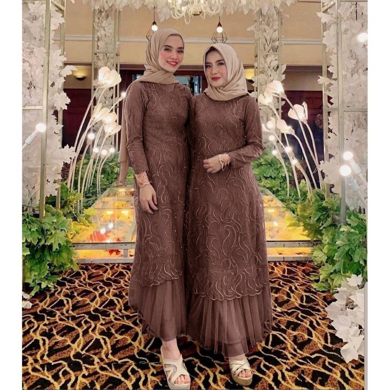 Jual BAJU GAMIS DRESS PESTA KONDANGAN BRUKAT BROKAT WANITA MUSLIM S M L