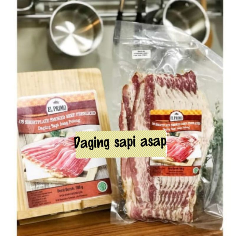 Jual EL PRIMO Daging Sapi Asap Beef Bacon Slice Halal 500gr Shopee