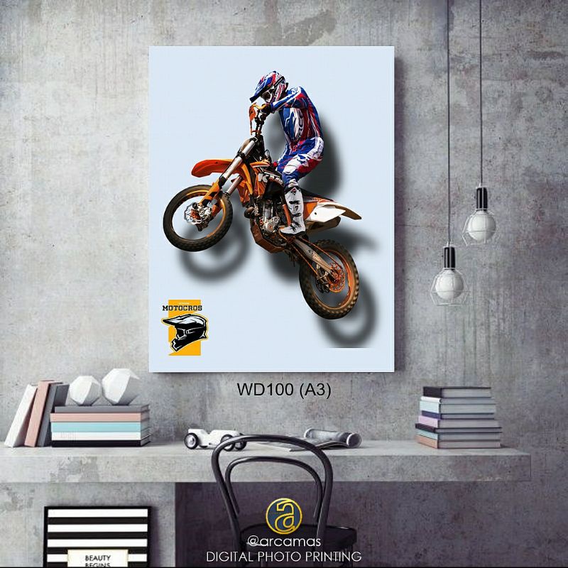 Jual Poster Kayu Pajangan Dinding Motor Cross Plus Bingkai Papan Kayu