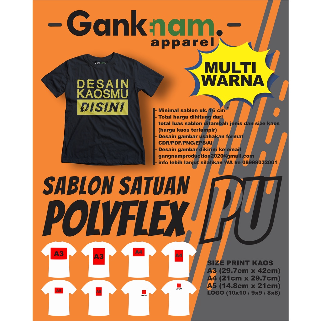 Jual Gankenam Apparel Sablon Satuan Polyflex Pu Multiwarna Cotton