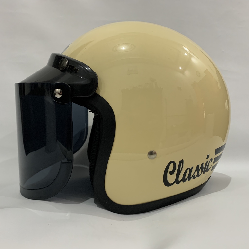 Jual Helm Bogo Classic Cream Glossy Polos Solid Pilih Kaca Datar