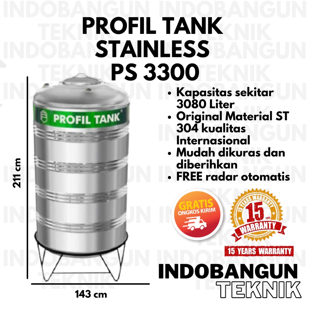 Jual Toren Air Tangki Air Tandon Air Profil Tank Stainless PS 3300