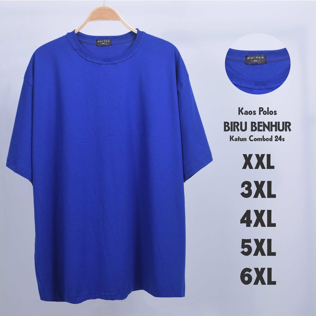 Jual Kaos Polos Jumbo Pria Biru Benhur 24s Big Size XXL 3XL 4XL 5XL 6XL