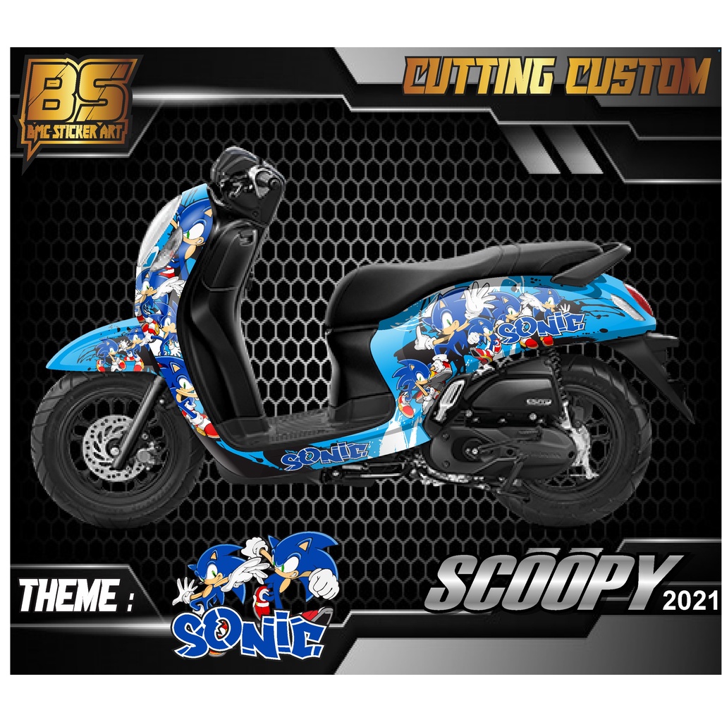 Jual Stiker Decal Honda Scoopy Fullbody Motif Sonic Biru Keren