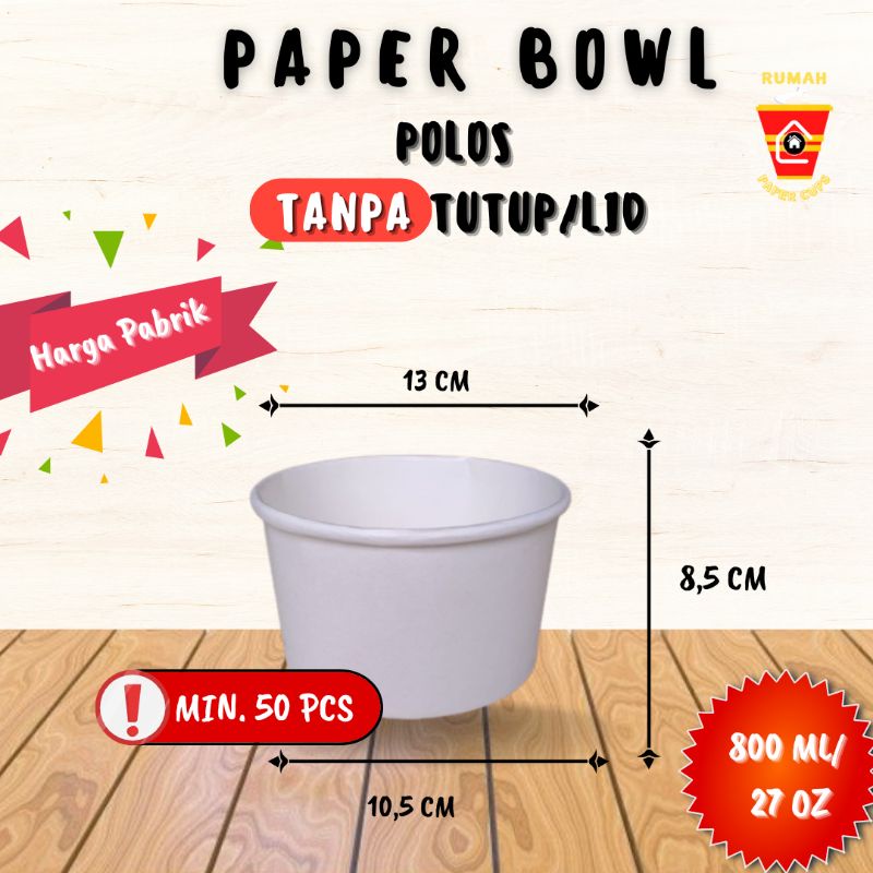 Jual Paper Bowl Rice Mangkok Kertas Polos Tanpa Tutup Lid Mangkok Rice