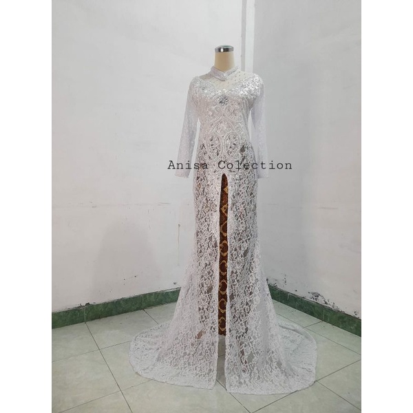 Jual KEBAYA AKAD EKOR PANJANG DIHIASI MUTIARA DAN RENDA Shopee Indonesia