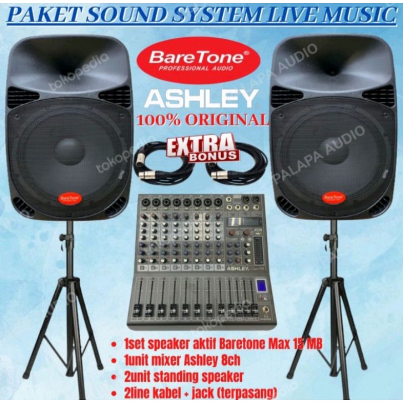 Jual Paket Sound System Speaker Aktif Baretone 15inch Mixer Original