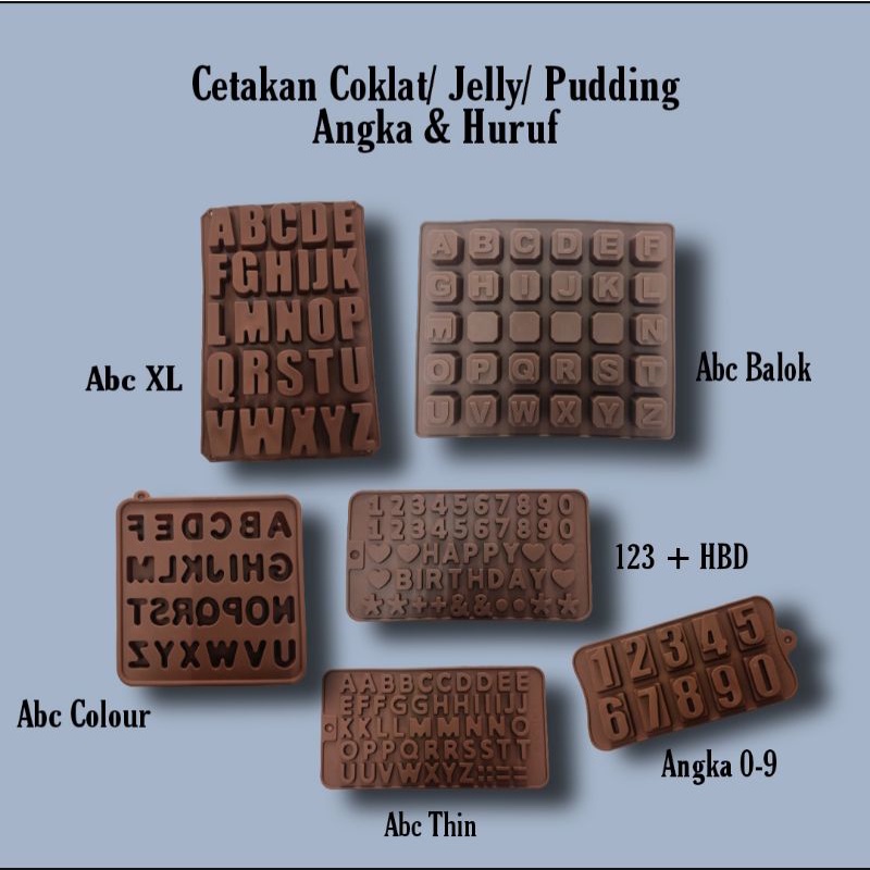 Jual LENGKAP Cetakan Silicone Alphabet Number Coklat Huruf Angka