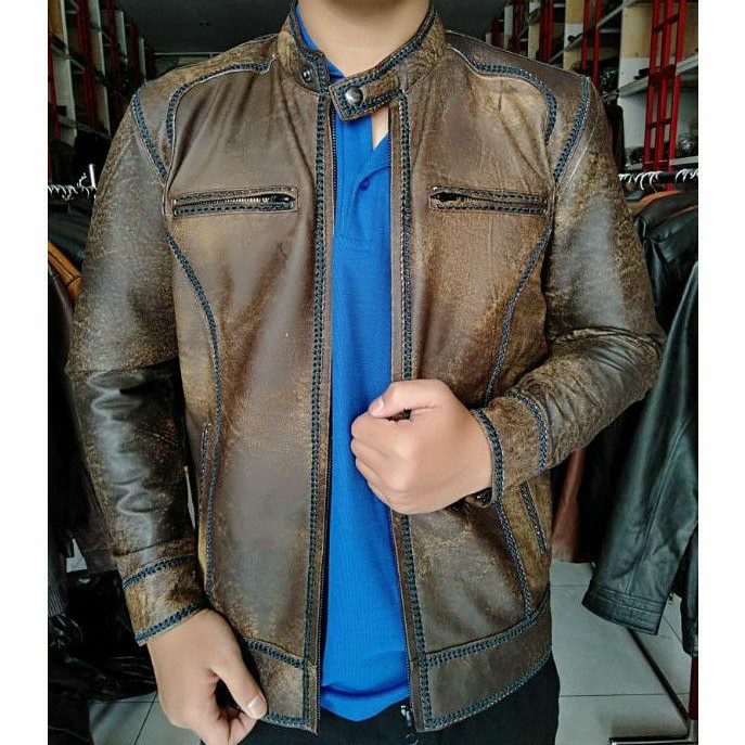 Jual Jaket Pria Kulit Domba Asli Model Jaitan Sulam Wash 100 Original