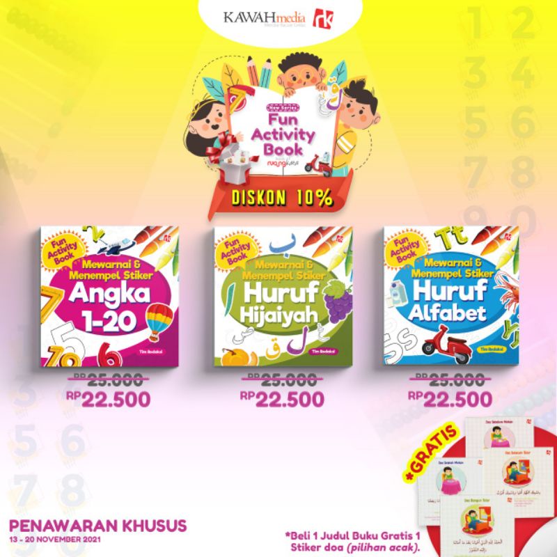 Jual New Series Fun Activity Book Mewarnai Menempel Sticker Angka 1