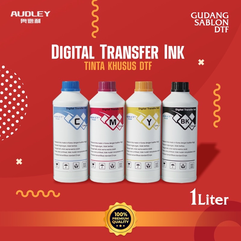 Jual Tinta DTF Digital Transfer Film Merk AUDLEY 1 Liter C M Y K