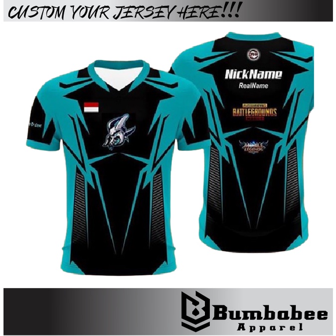 Jual Jersey Gaming Esport Full Printing Custom Nama Logo Team Dan