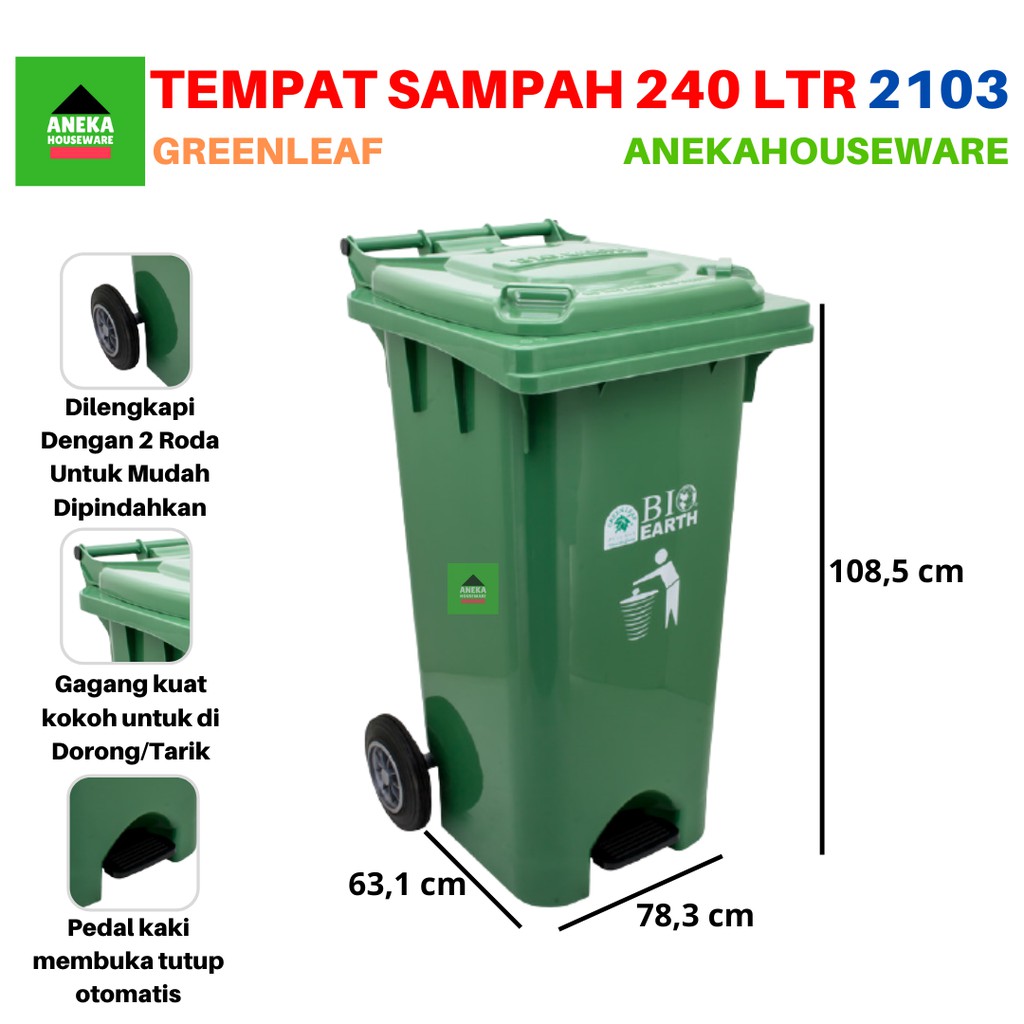 Jual Tempat Sampah BIO 240 Liter 2103 Green Leaf Shopee Indonesia