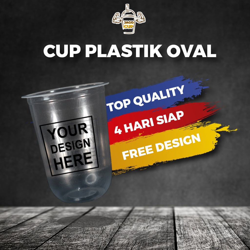 Jual Sablon Cup Gelas Plastik Oval 12 Oz Murah Proses Express Free