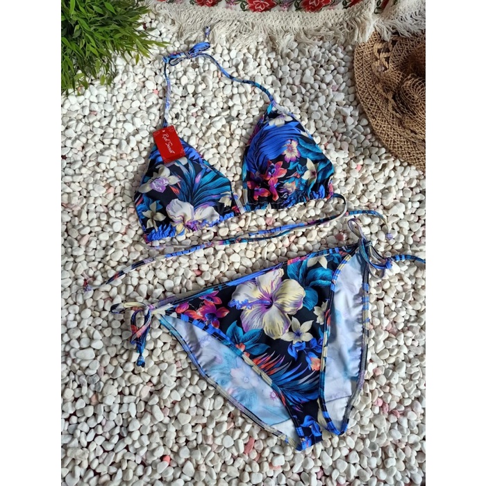 Jual BIKINI BK 3301R XO BUNGA BIRU HIJAU BIKINI PANTAI SEGITIGA WITH