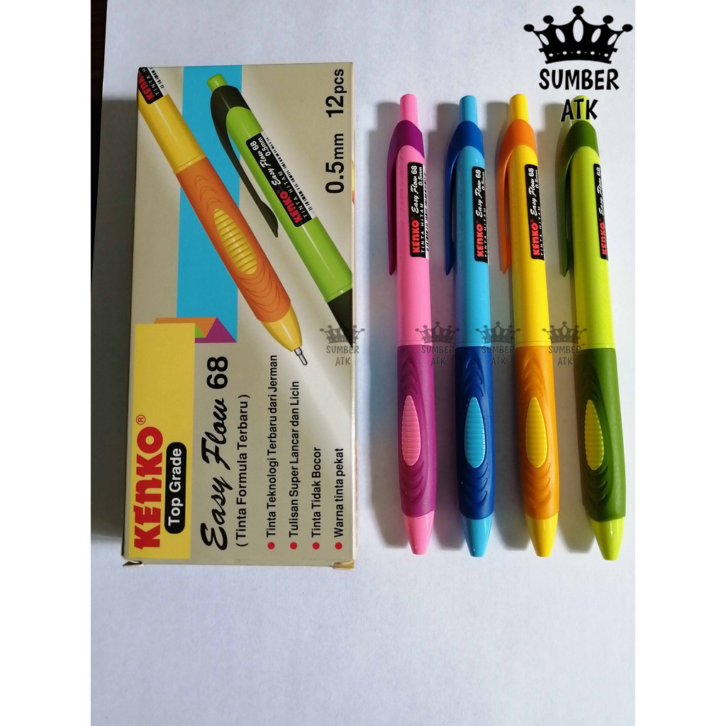 Jual Pulpen Pena Kenko Easy Flow 68 Black Ballpoint Hitam Original