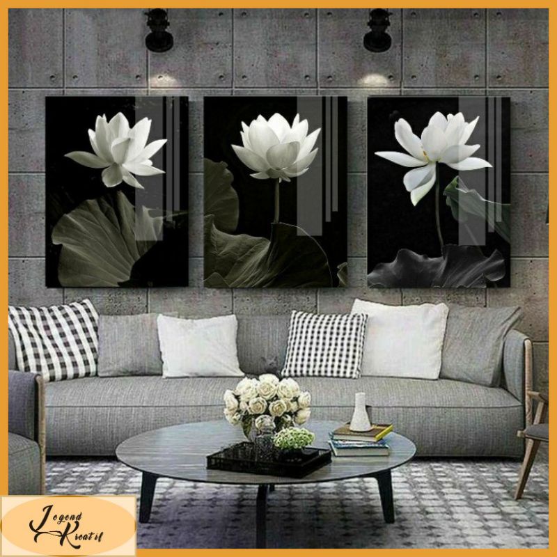 Jual Dekorasi Hiasan Dinding White Flowers Art Walldecor Ruang Tamu