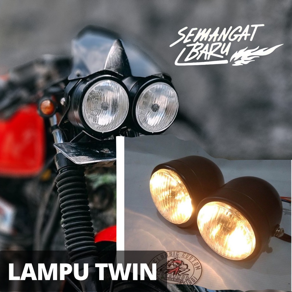 Jual HEADLAMP TWIN CAFERACER LAMPU DEPAN DOUBLE HEADLAMP REFLEKTOR