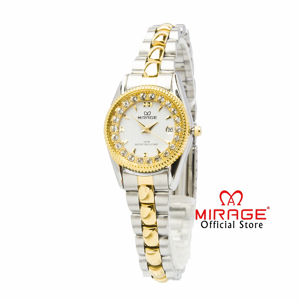 Jual Mirage Original Analog Jam Tangan Wanita Permata Silver Gold Mewah