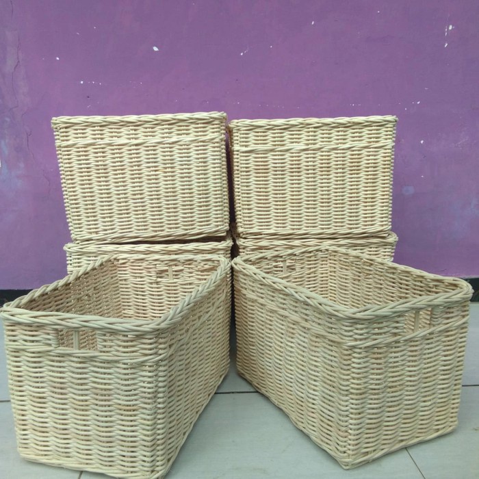 Jual Keranjang Laci Rotan Persegi Panjang Penyimpan Barang 30x19x17 Cm